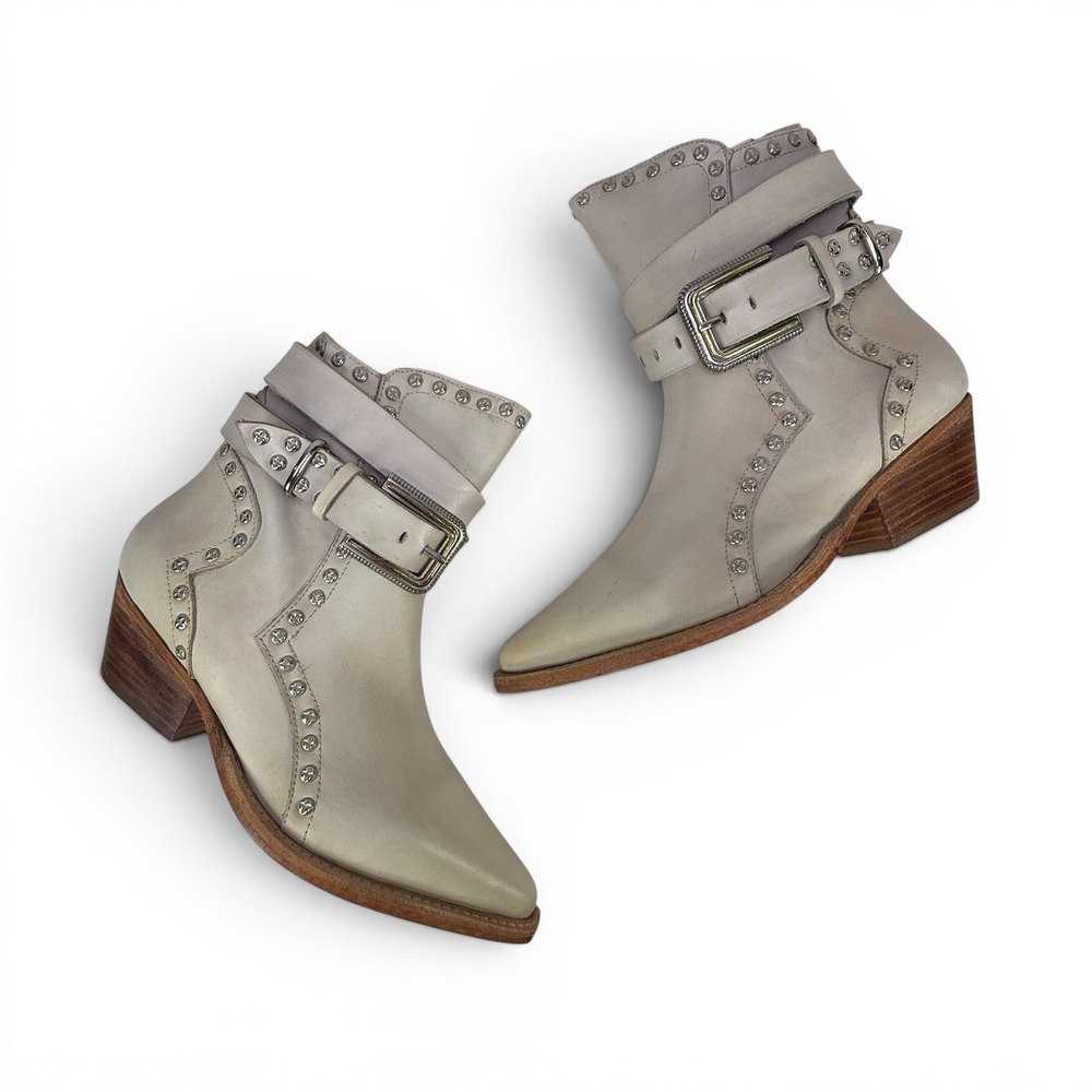 Free People Billy Western Bootie Womens 7 EU 37.5 Ivory Studded Leather Zip - Picture 8 of 14